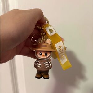 Yellow 'Boom' Wristlet Keychain with Brown Character Charm